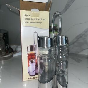 Stainless Steel Salad Condiment Set with Caddy
